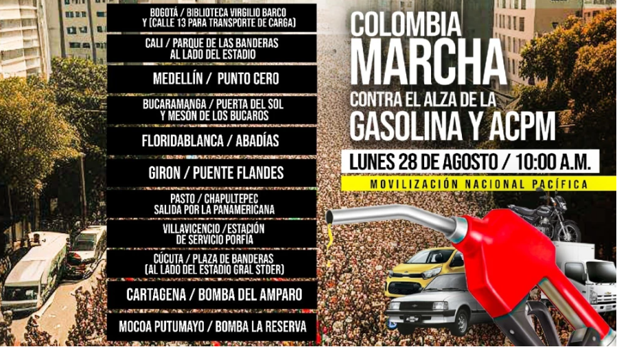 Marchas del 28 de agosto por el alza de la gasolina: horario y puntos de concentración