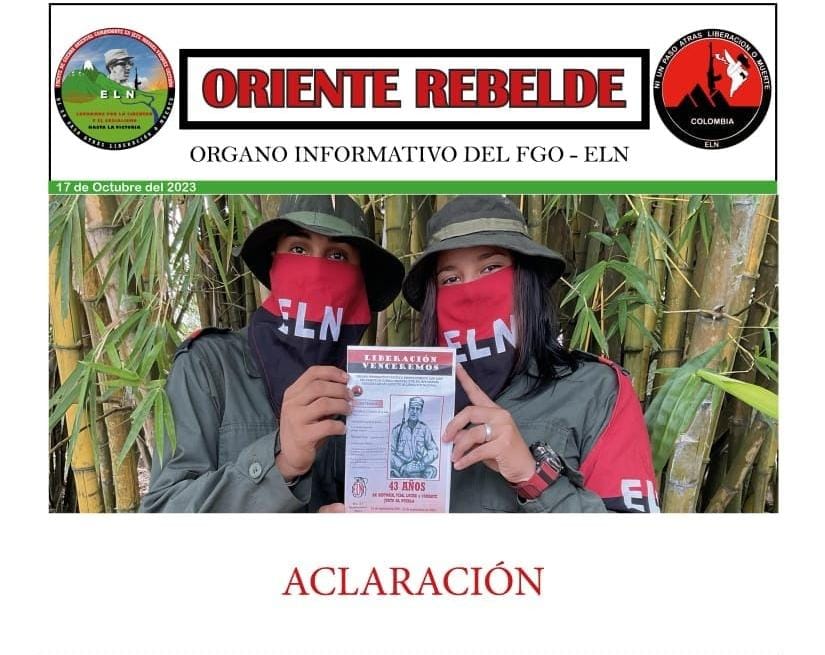 ELN niega ser responsable de escrito donde se anuncia plan pistola en asentamiento de Arauca