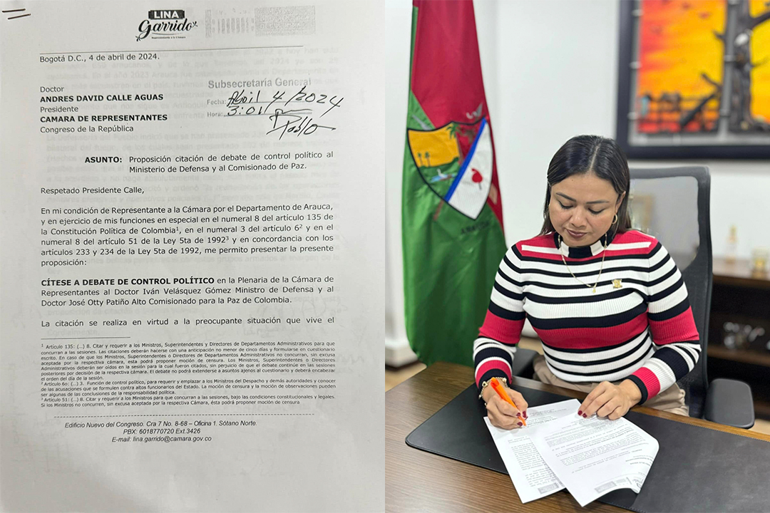Representante Lina Garrido convoca a control político al Ministro de Defensa y al Comisionado de Paz por crisis de orden público en Arauca