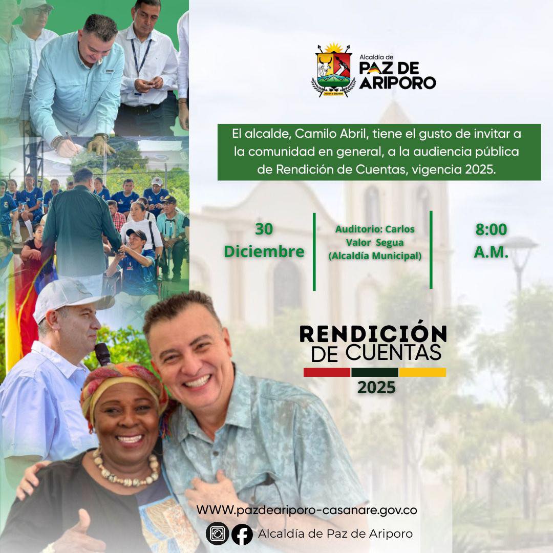 ¿Cómo se ejecutaron los recursos en Paz de Ariporo? alcalde convoca a rendición de cuentas 2025 ¿Cómo se ejecutaron los recursos en Paz de Ariporo? alcalde convoca a rendición de cuentas 2025