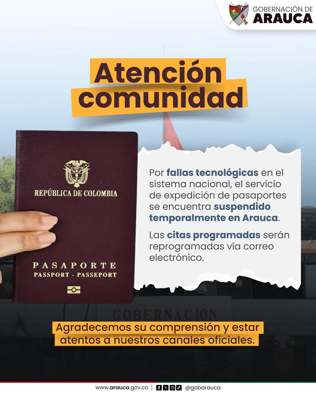 Suspenden trámite de pasaportes en Arauca por fallas en el sistema nacional Suspenden trámite de pasaportes en Arauca por fallas en el sistema nacional